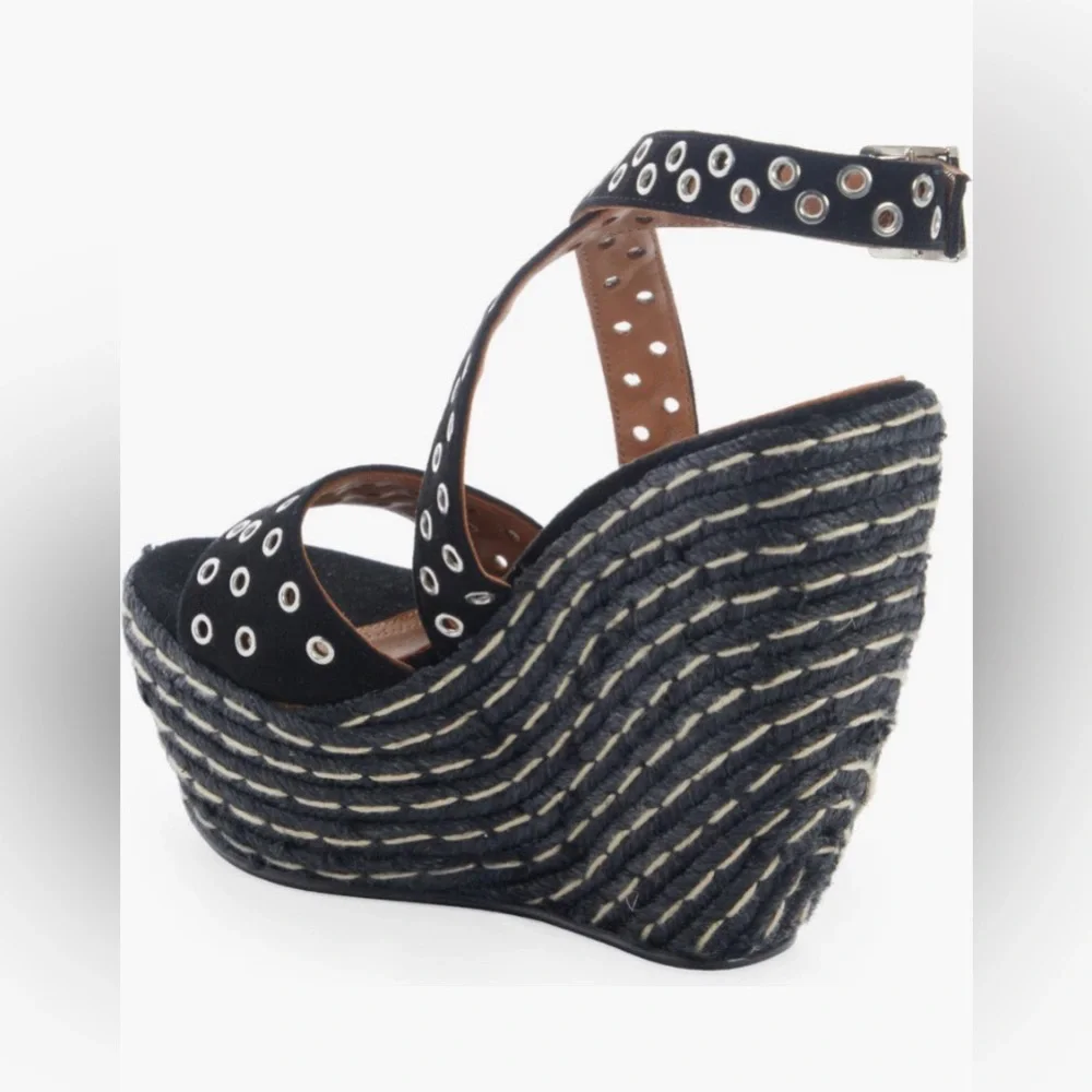 NIB $990 Alaïa Grommet Detail Wedge Espadrille Sandal (Women) 5US / 35EU, NOIR!